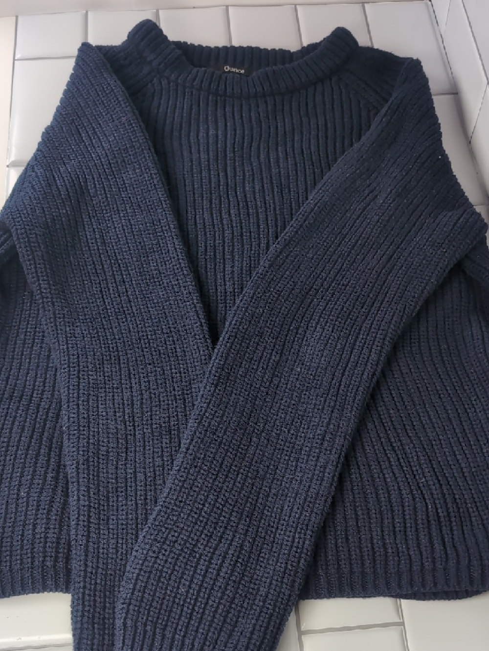 Quince Woman's Navy Ribbed Pullover Sweater 100% Cotton - Picture 2 of 10
